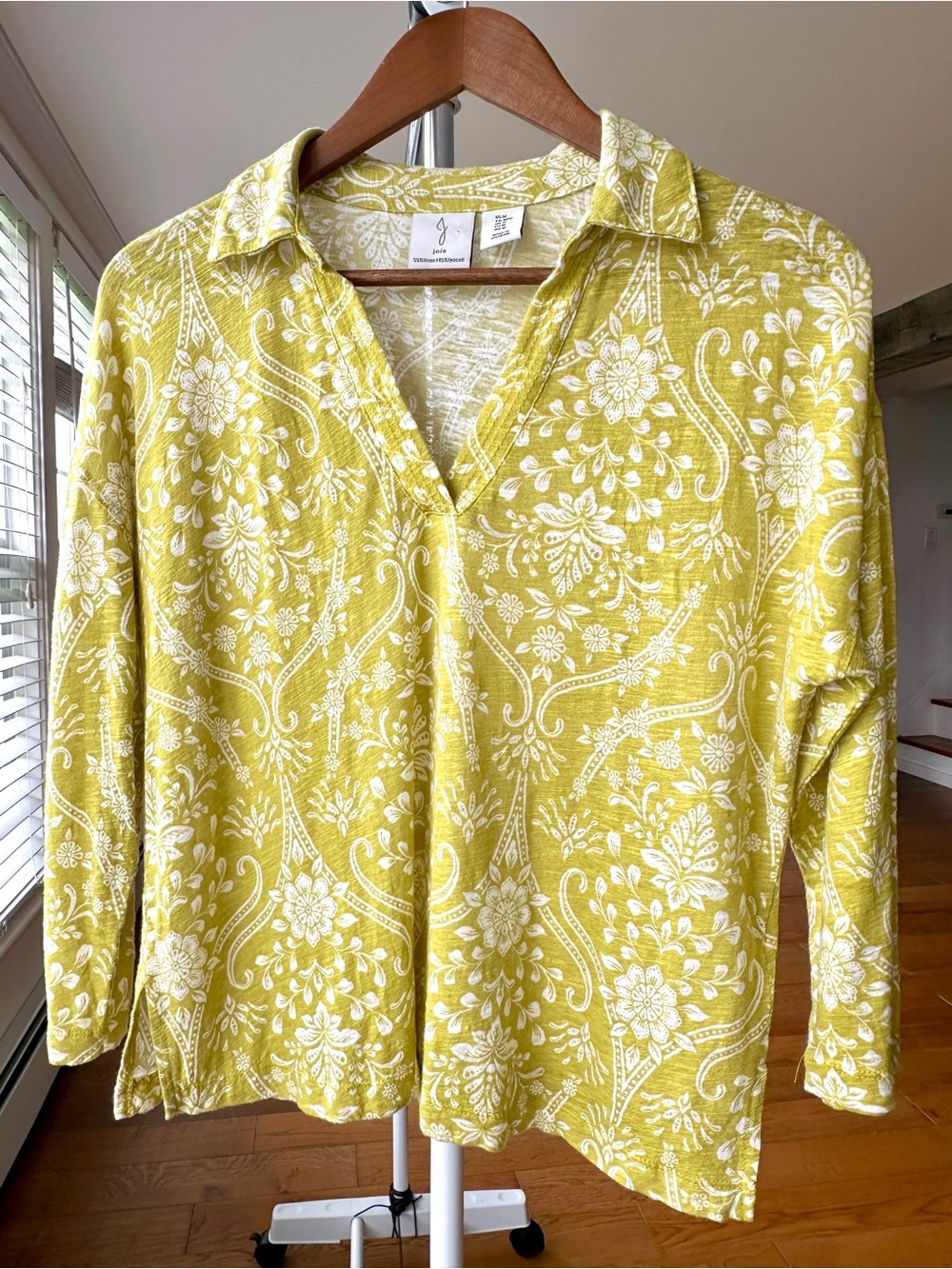 Joie Lightweight Floral V-Neck Top, Dolman, Relaxed Fit, Linen Knit Fabric